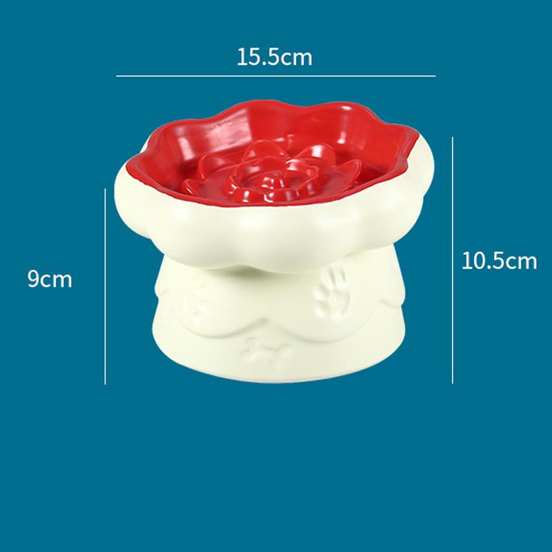Creative Ceramic Drinking Water Food Tall footed Pet Bowls Anti Overturning Neck Protection Slow Food Anti Choking Cat Bowl, 1Pc