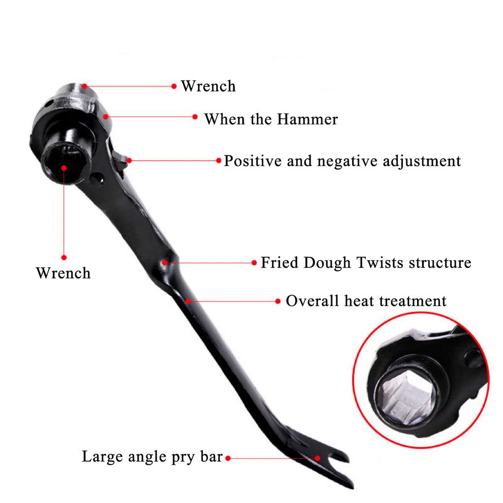 Car Repair Tire Pry Bar Temporary Hammer Replacement Multi-functional Ratchet Wrench for Automotive, Demolition, Nail Puller