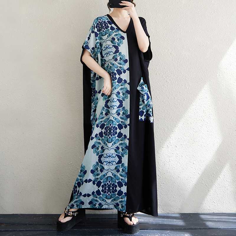 Women's Cotton and Linen Retro Slimming Short Sleeved Color Blocked Dress