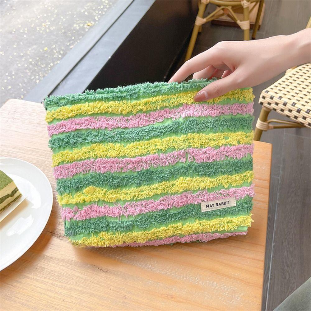 

Сумка для макияжа большой емкости с красочными полосками, модный чехол для туалетных принадлежностей для женщин и девочек