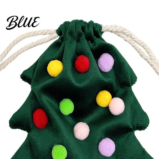Seasonal Hanging Tree Small Trinket Bag Plush Drawstring Gift Accents Christmas Pom Bell Bags