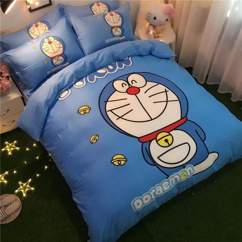 Doraemon Mechanical Cat Cartoon Style Pure Cotton Material Bed Three-piece Set Student Dormitory Dirty-Resistant Bedding