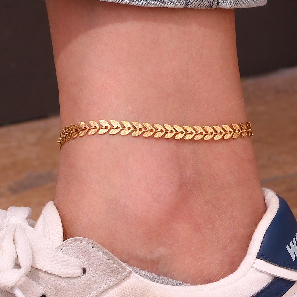MamacitaSlay 316L Stainless Steel Leaf Chain Necklace Bracelet 18K Gold Plated Waterproof Jewelry For Women Trendy Jewelry Set