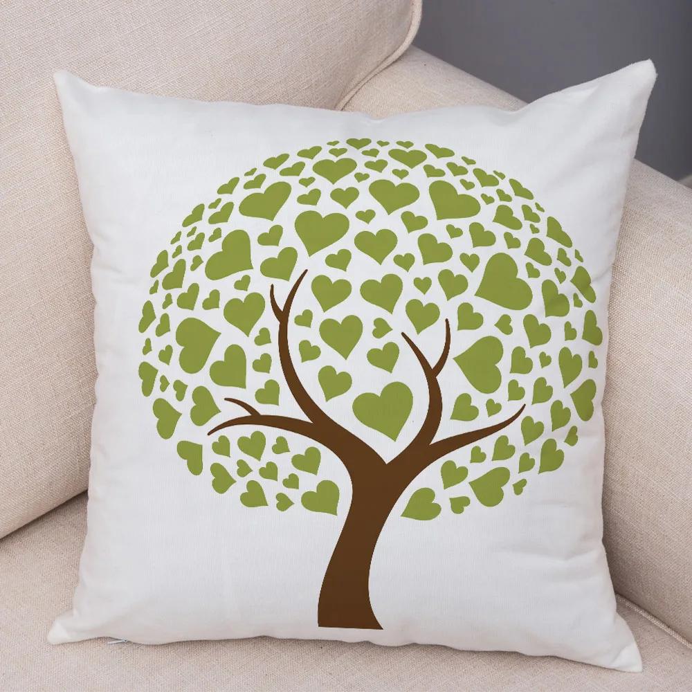 Nordic Style Green Leaf Cushion Cover Decor Cartoon Tree Print Pillow Case for Sofa Home Car 45x45cm Soft Plush Pillowcase