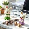 Healing Style Room Accents Leggy Rabbit Figurine Ornament, Handcrafted Basswood Desktop Sitting Small Animal Collectibles Bunny, Creative Ornament for