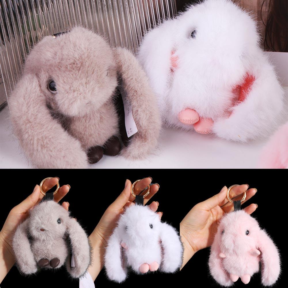 Stuffed Animal Rabbit Fur Keychain Furry Doll Plush Bunny Pendant  Jewelry Gift