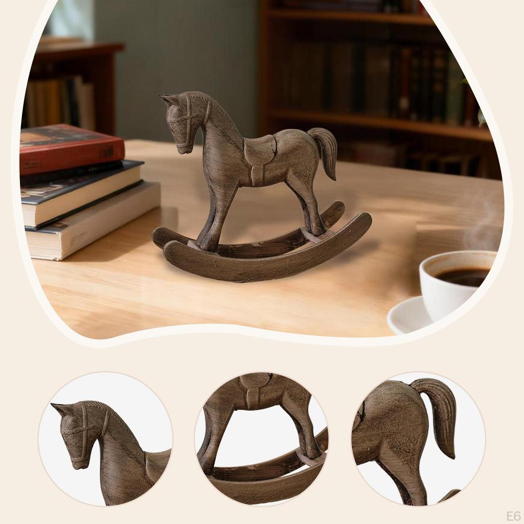Figurilla Decorativa de Caballo Mecedora de Madera, Escultura de Animal para Colocar en un Escritorio o en la Sala de Estar.