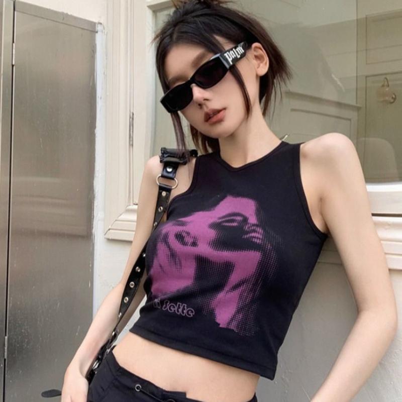 

Черный Сексуальный Женский Жилет Девушки Y2K Топы Майки для Тренировок Для Леди Модные Футболки Без Рукавов L