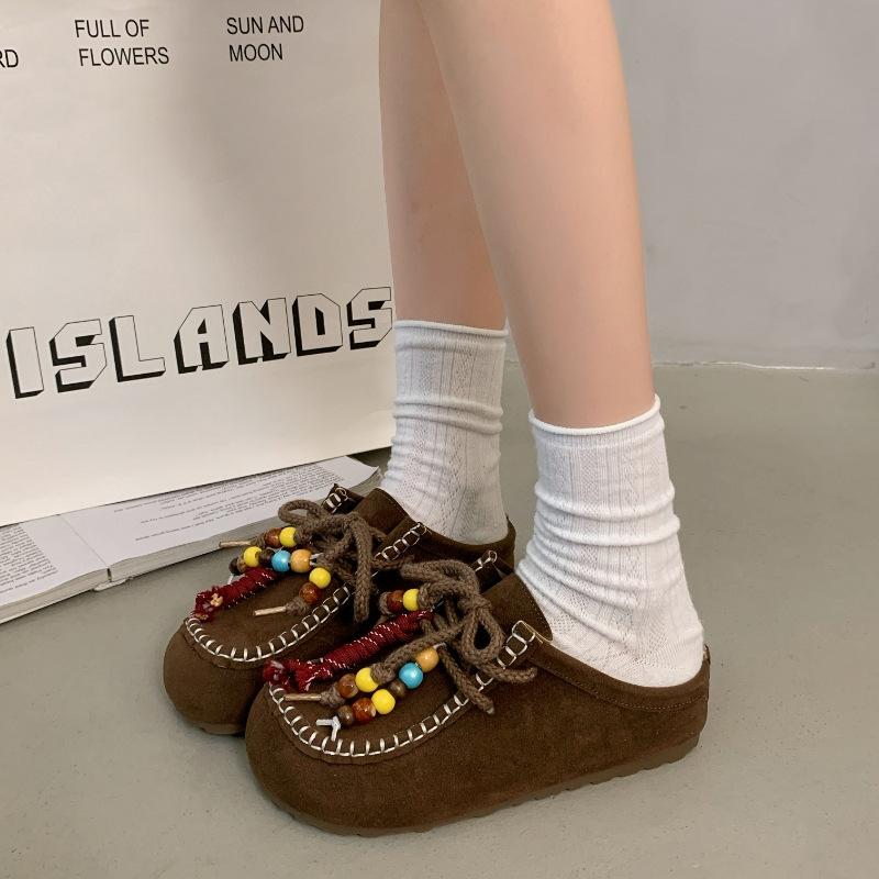 

Retro beaded bag head Birkenstock half slippers women s 2025 new one-pedal thick-soled literary Mori versatile Muller shoes 40