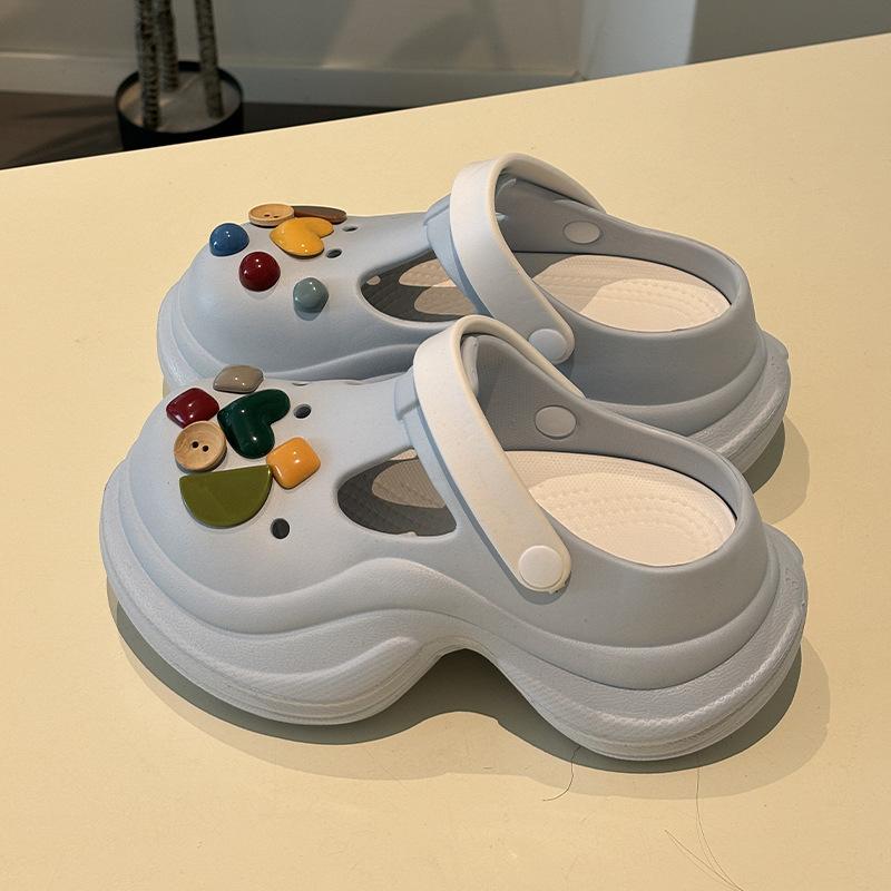 Height increase 7cm hole shoes women's summer new outer wear small waist thick sole non-slip bag head slippers