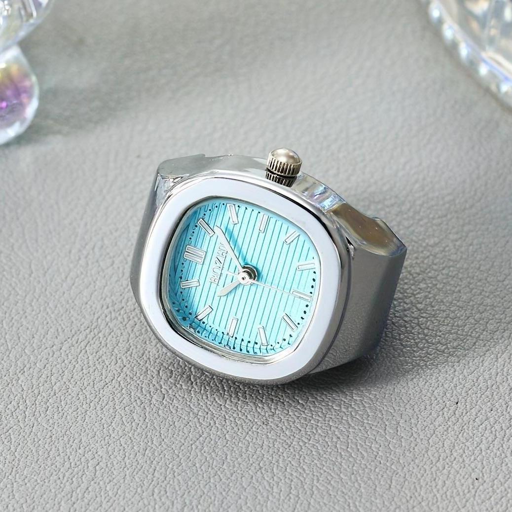 1pc square minimalist fashionable punk watch ring watch pocket watch versatile niche couple finger watch mini clock c