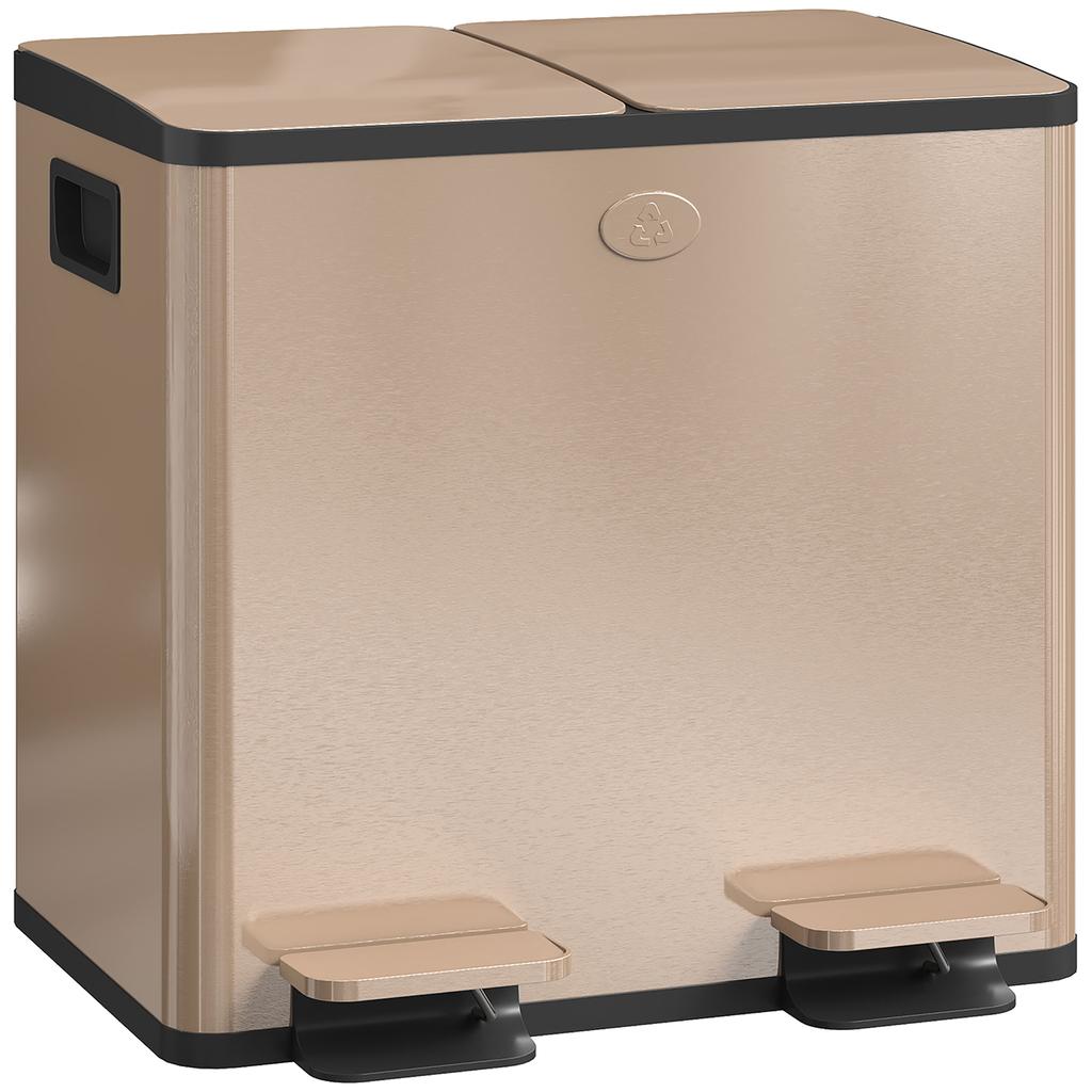 30L Dual Compartment Stainless Steel Bin, with Deodoriser Holders - Gold Tone