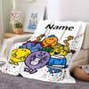 Custom Name Mr. Men and Little Miss Theme Printed Blanket - Perfect for Couch, Bed, Travel & Outdoor Use | Machine Washable, Cozy & Durable.