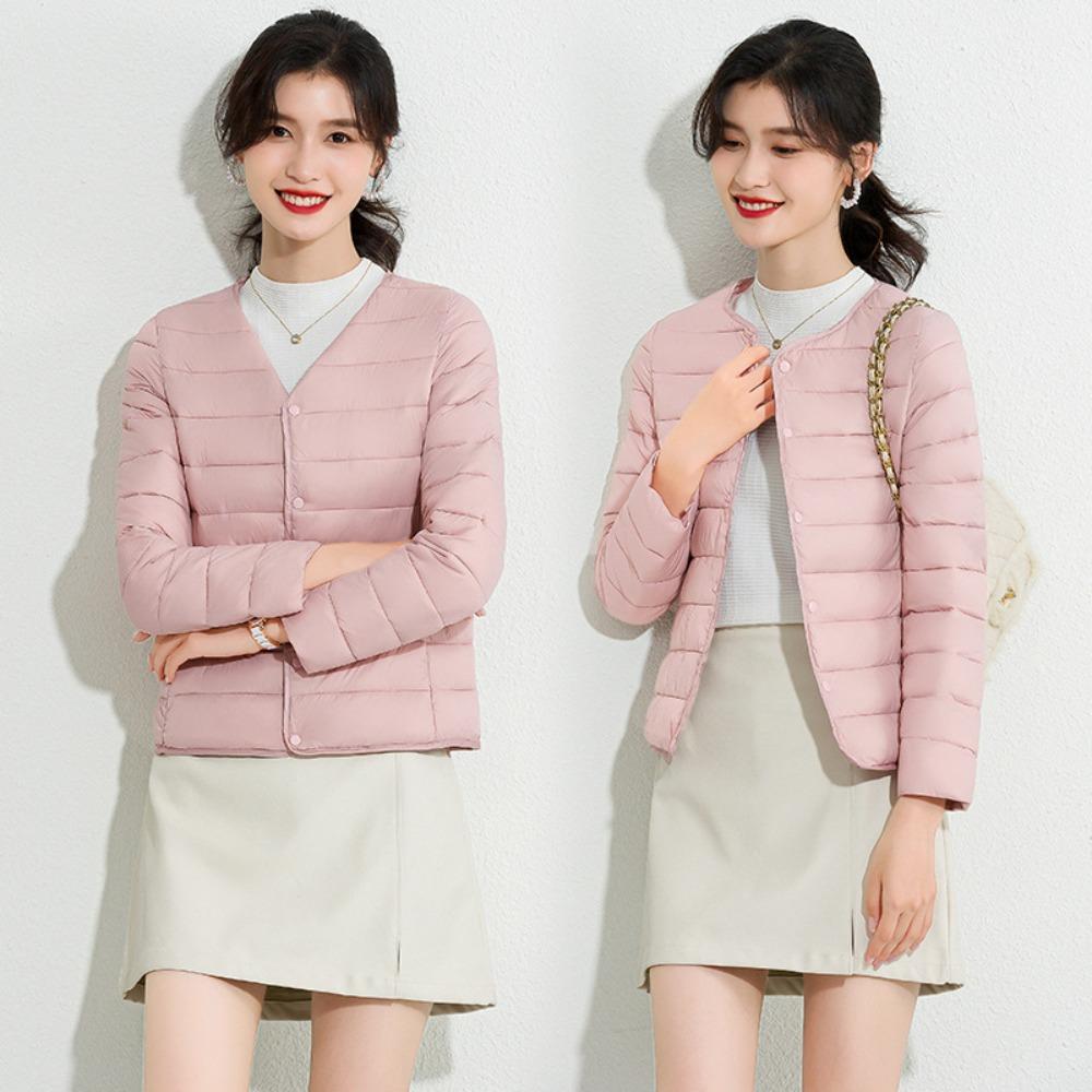 Women's Lightweight Down Cotton Coat Solid Color Minimalist Short Autumn Winter Thin Casual Portable Liner Jacket