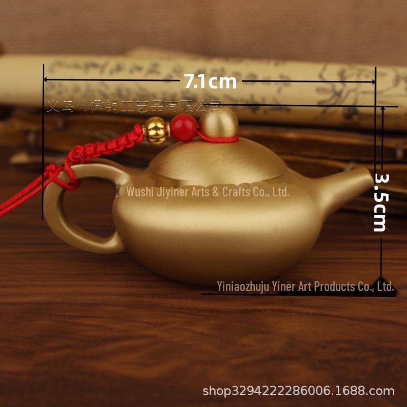 Brass Handle Rotating Dragon and Phoenix Mini Teapot for Mahjong Copper Crafts Gift