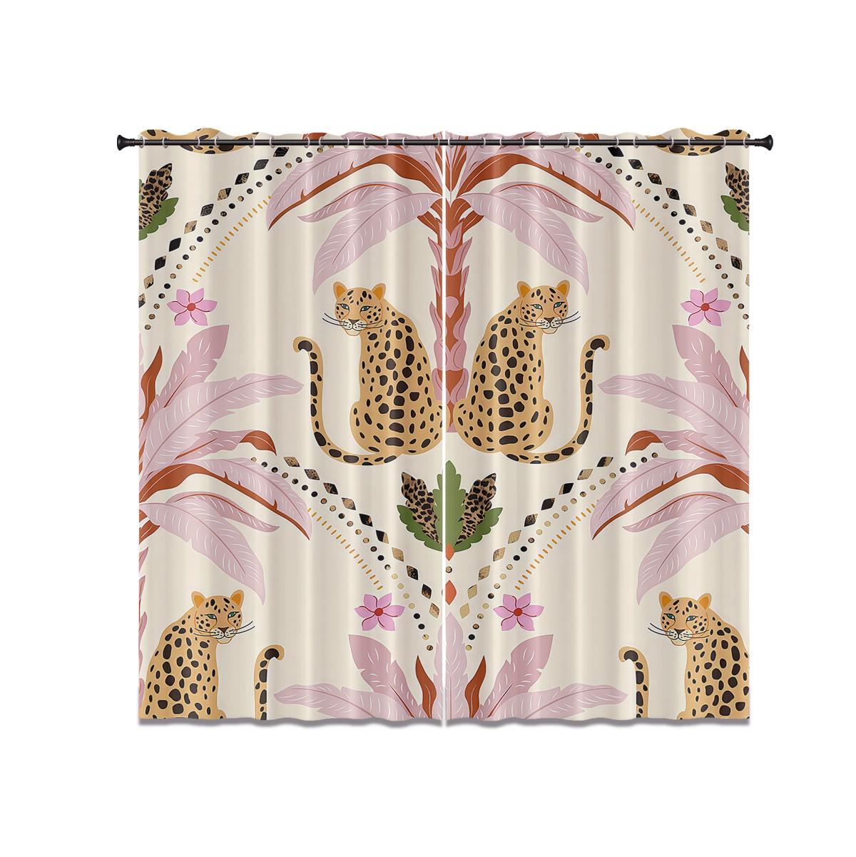 

2pcs Pink Floral Leopard Print Blackout Curtains Multi Size Living Room Bedroom Insulation Holiday Decoration Easy Installation 100*130 HOOK 1pcs