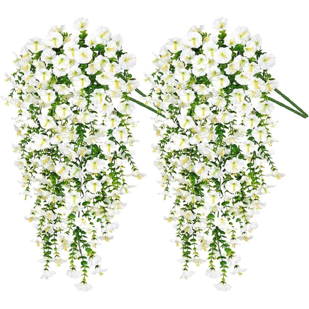 75cm White Crochet Artificial Flower Morning Glory Wall Hanging Faux Violet Plants Hanging Flower Vine Home Garden Wedding Decor