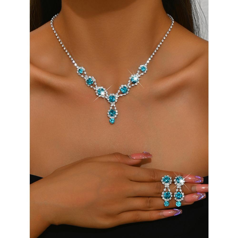 Ladies Earrings Necklace Bracelet Jewelry Set Claw Chain Bridal Jewelry Simple Blue Birthday Party Gift