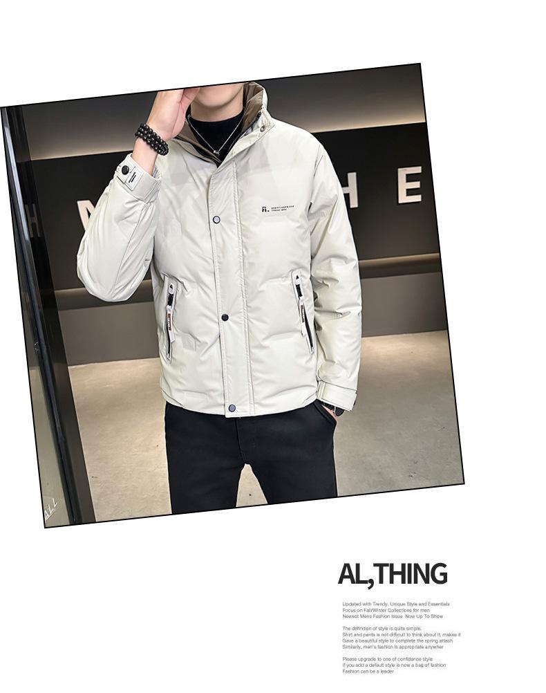 Men's Warm White Duck Down Jacket with Short Stand-Up Collar - Trendy Winter 2025 Arrival