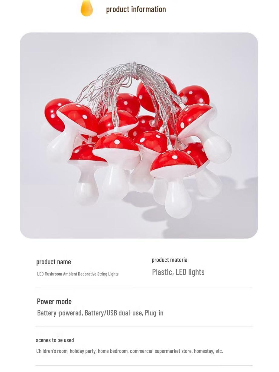 

LED Mushroom Fairy Lights for Holiday Decorations: Easter, Thanksgiving, Christmas, and More. 3m 20 LEDs Steady+Blink Battery