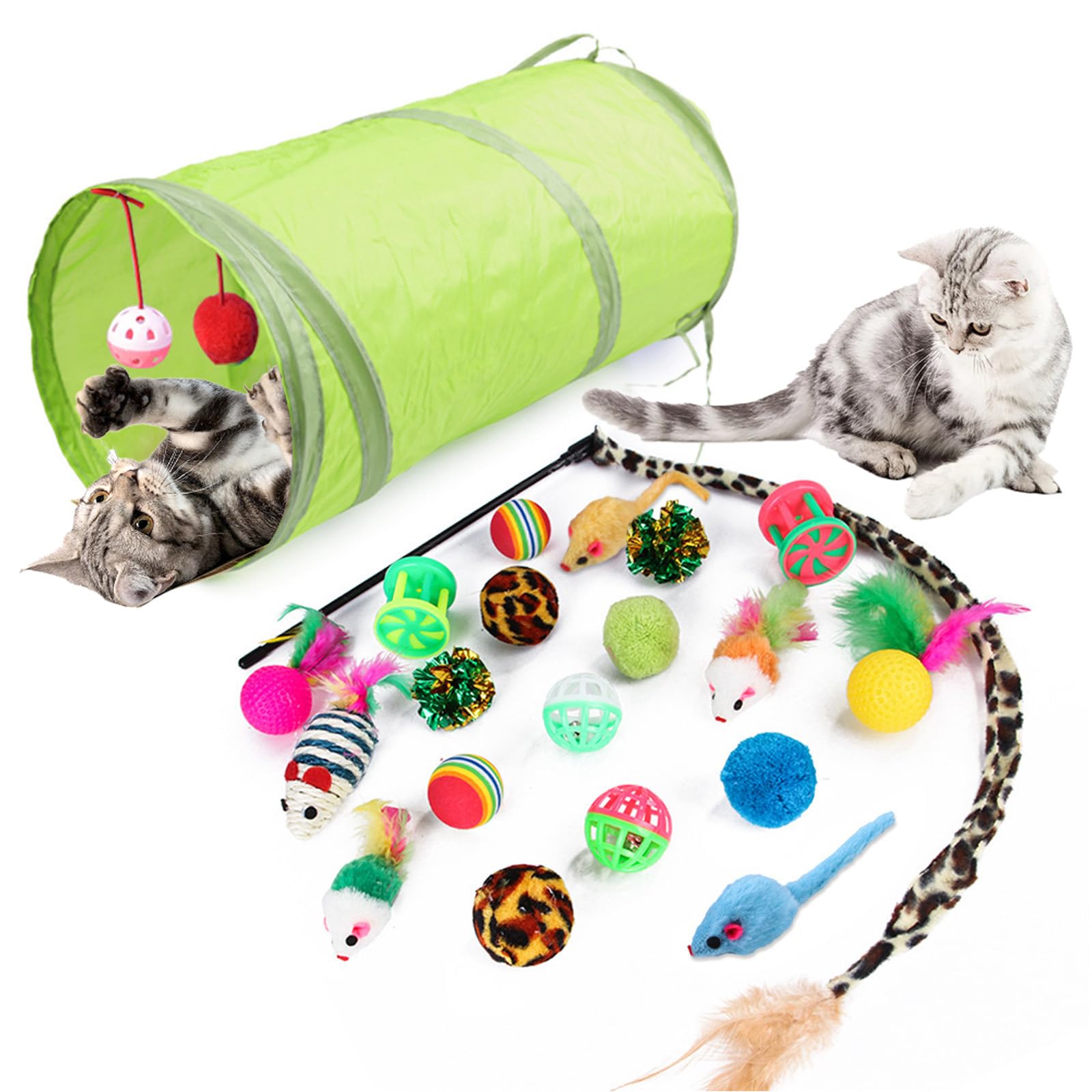 

CANPLUS Cat Toy Set Cat Teaser Fishing Pole Cat Ball Cat Mouse Mouse Toy Cat Tunnel Feather Toy Cat Toy Throwing Toy Popular Stress Relief Obesity