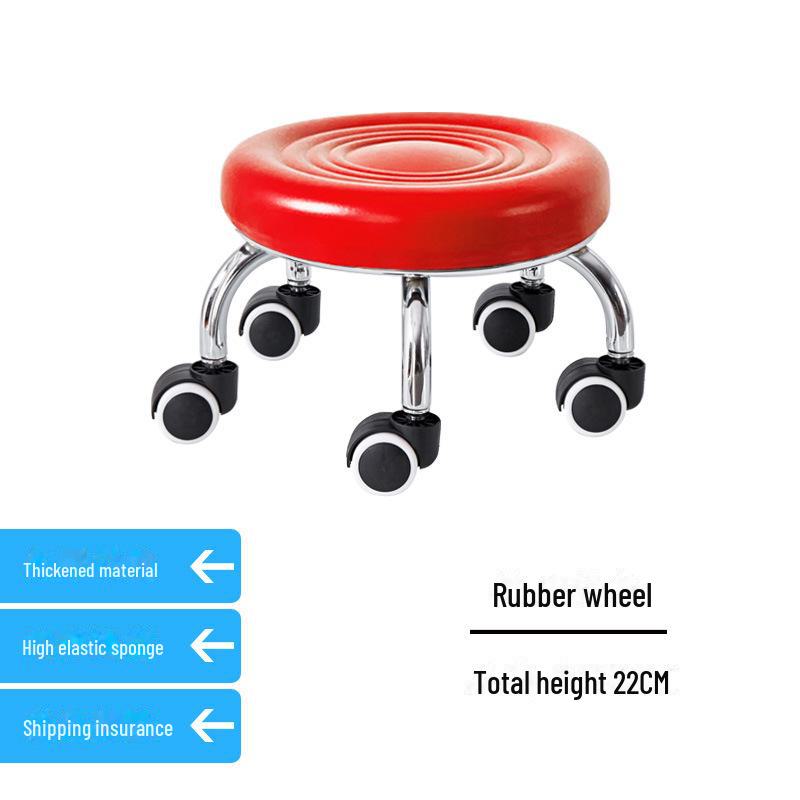 Silent Mobile Beauty Stool with Universal Wheels - Multifunctional, Low-Profile, Round Design for Home or Studio Use.