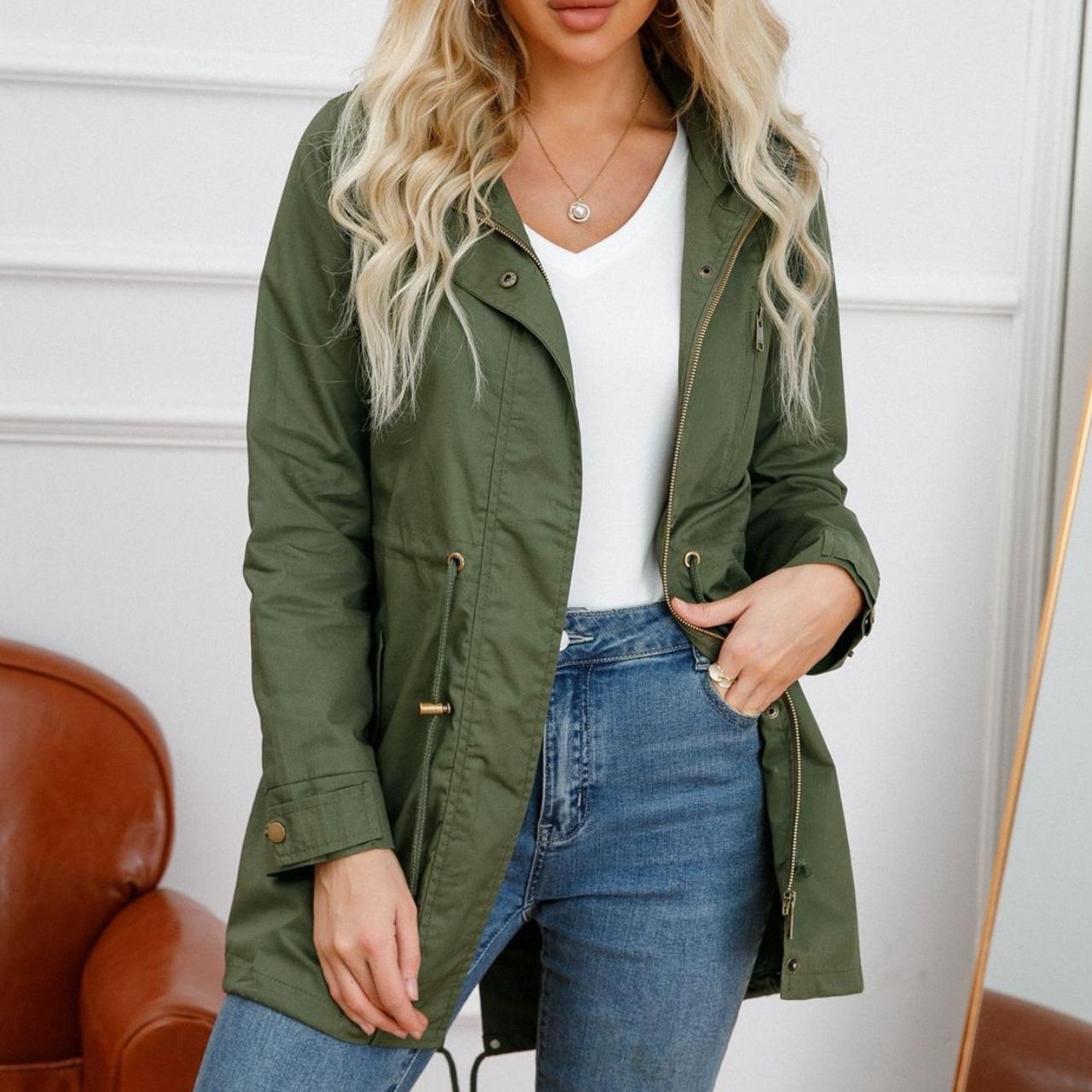 GMXIA Женский однотонный хлопковый плащ с капюшоном и принтом — фото 4