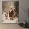 Retro Santa Claus Reindeer Canvas Print - Frameless Wall Art Animal Theme Poster