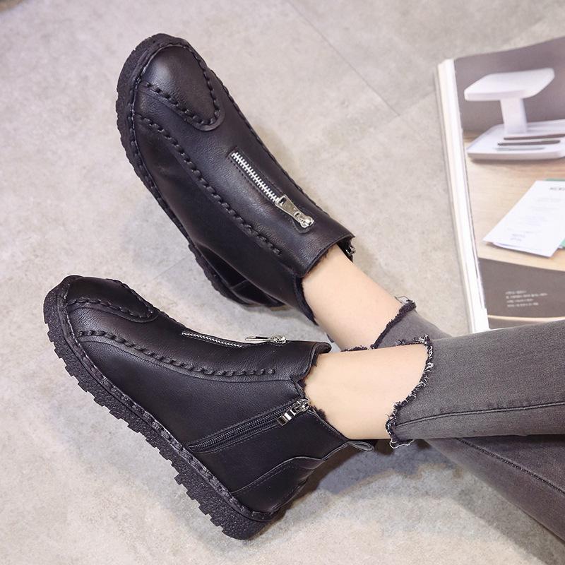 2019Women Ankle Boots Plus Size Hand-made Leather Woman Boots Round Toe zipper Shoes Female Footwear  ankle boots for women