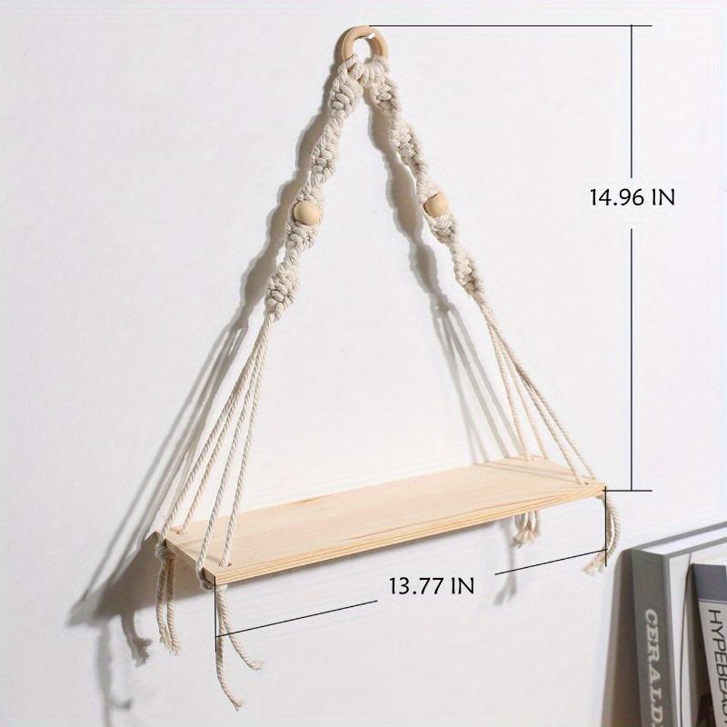 1Pc Handmade Macrame Wall Shelf Hanging Decor, Boho Chic Floating Shelves with Tassels, Rope Wall Mounted Display for Plants and Decorative Items