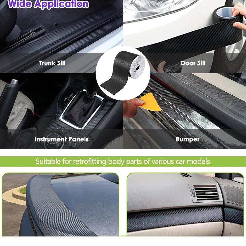 Carbon Fibre Vinyl Wrap Sticker Self-Adhesive Car Door Sill Protector with Scraper Anti Scratch Protective Film for Car Body
