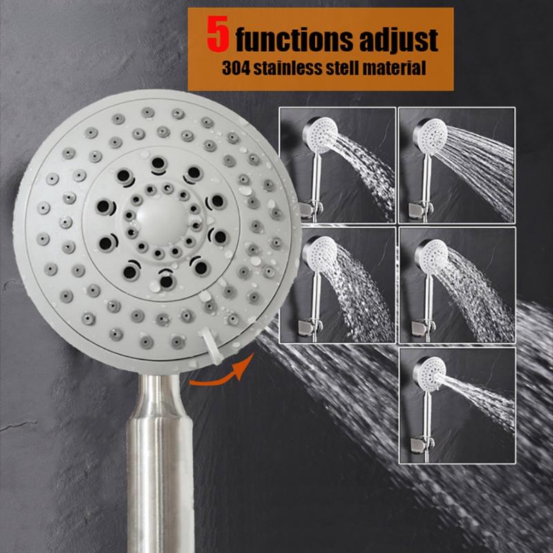 Bathroom Brushed Water-saving Hand Shower Head Stainless Steel 5 Function Hand-held Shower Head Bathroom Shower Accessories