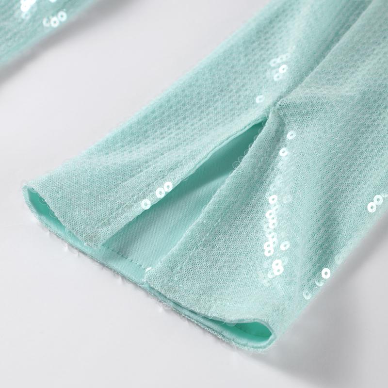 Дамское женское сексуальное длинное сетчатое платье с пайетками и разрезом по талии — фото 19