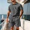 2026 Summer Fashion Sports Style Short Two Piece Set Men's Casual Solid Color Jacquard Short Sleeves Pullover POLO Shirt Shorts 2 Piece Sets