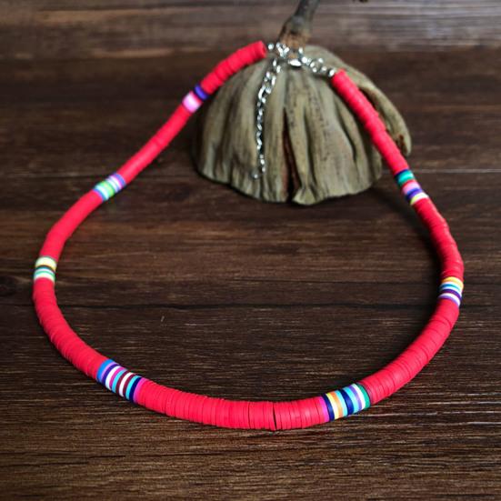 Women Necklace Colorful Beads Bohemian Polymer Clay Stackable Long Lasting Collar Necklace for Party