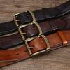 Belt Men's Retro Distressed Laser Carved Italian Vegetable Tanned Leather First Layer Pure Cattlehide Brass Buckle Belt