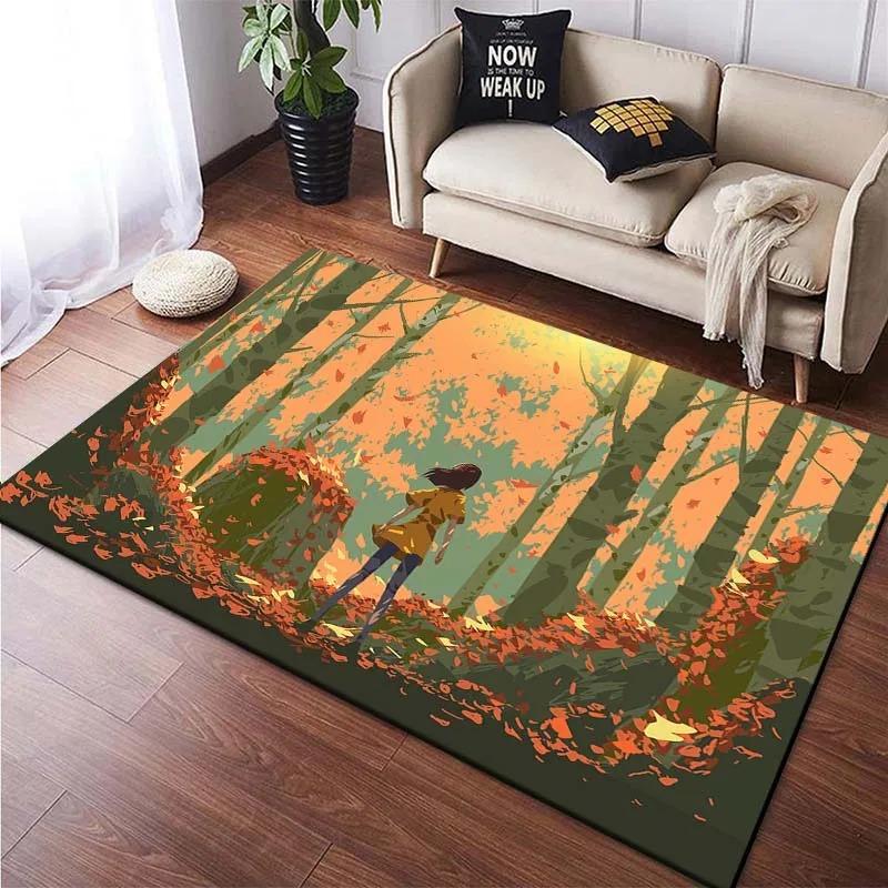 Cartoon Landscape Pattern Floor Mats Door Decoration Home Living Room Floor Mats