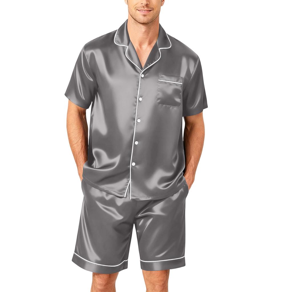 Men's Short Sleeve Pajama Set Button Down Shirt and Shorts Soft Lightweight Sleepwear Set Available In Sizes S To XXXXL
