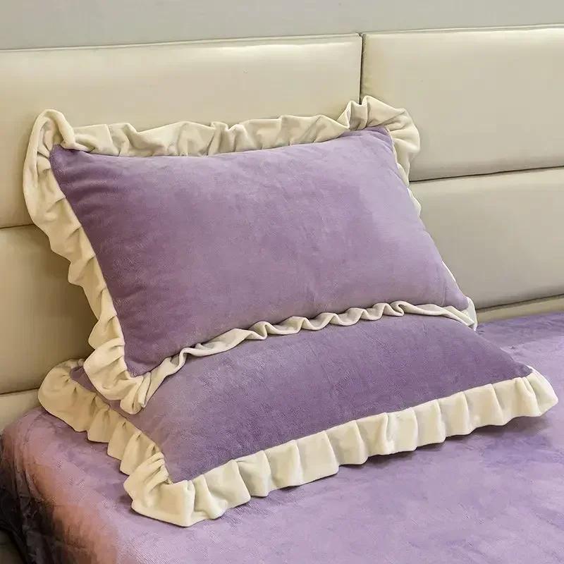 Lace  Thickened Milk Velvet Pillow Case Pair   Cozy Skin-friendly Dual-sided Pillowcase Single Person Pillow