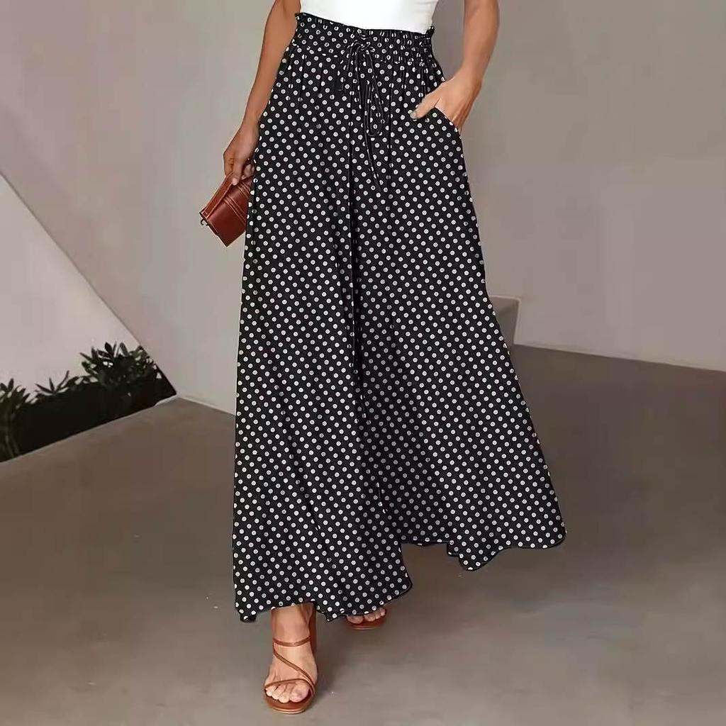 Damen Sommer Polka Dot Print Streetwear Weitbeinige Hosen Locker Gerade Hohe Taille Hose