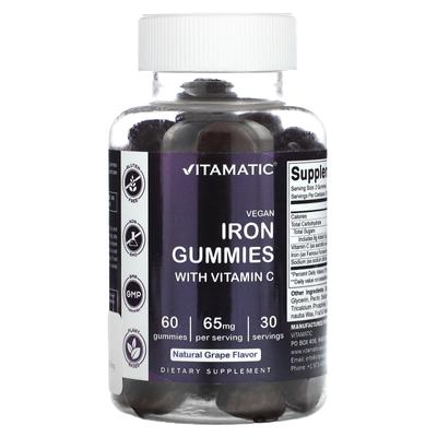 Vegan Iron Gummies with Vitamin C, Natural Grape Flavor, 60 Gummies