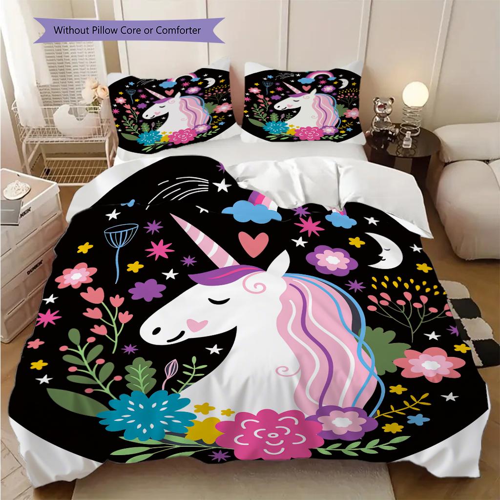 Unicorn Art Portrait Bedding, Duvet Cover, Pillowcase, Home Decoration, Birthday Gift (1 * Duvet Cover+2 * Pillowcase, Coreless)