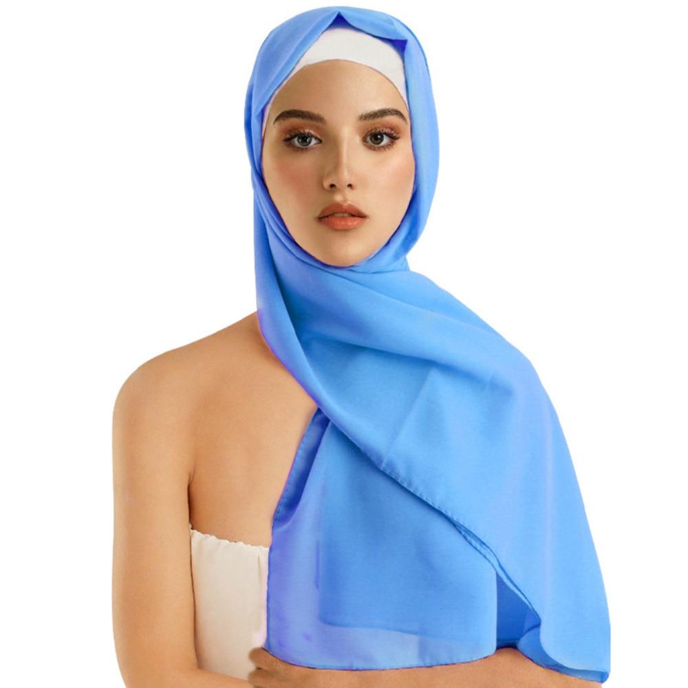 Solid Color Chiffon Hijab Scarf Bubble Pearl Soft Chiffon Headscarf Plain Design Folded Style Shawls Scarf Summer Season