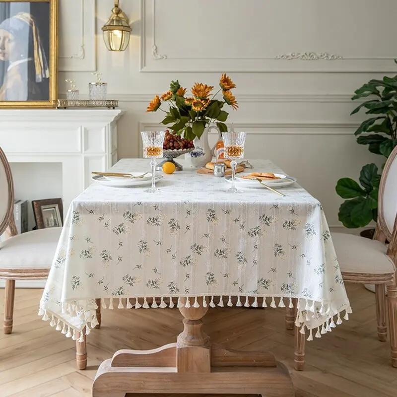 Față de masă albă liliac cu flori dreptunghiular din țesătură cu flori Față de masă lavabilă pentru ceai pentru decorațiuni pentru picnic de bucătărie