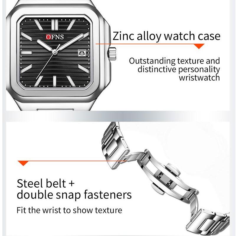 Luxury Square Fashion Man Wristwatch Waterproof Luminous Date Quartz Men's Watches Stainless Steel Men Watch Reloj