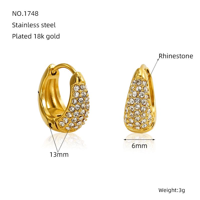 Chic Star-Studded Rhinestone Semi-Oval Titanium Earrings for Women