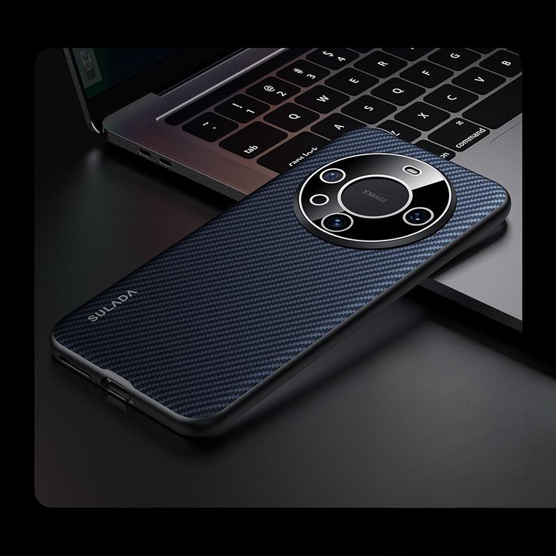 Huawei Mate60pro Phone Case All-inclusive Anti-drop HUAWEI Carbon Fiber Textured Magnetic M60 Light Luxury Leather Case