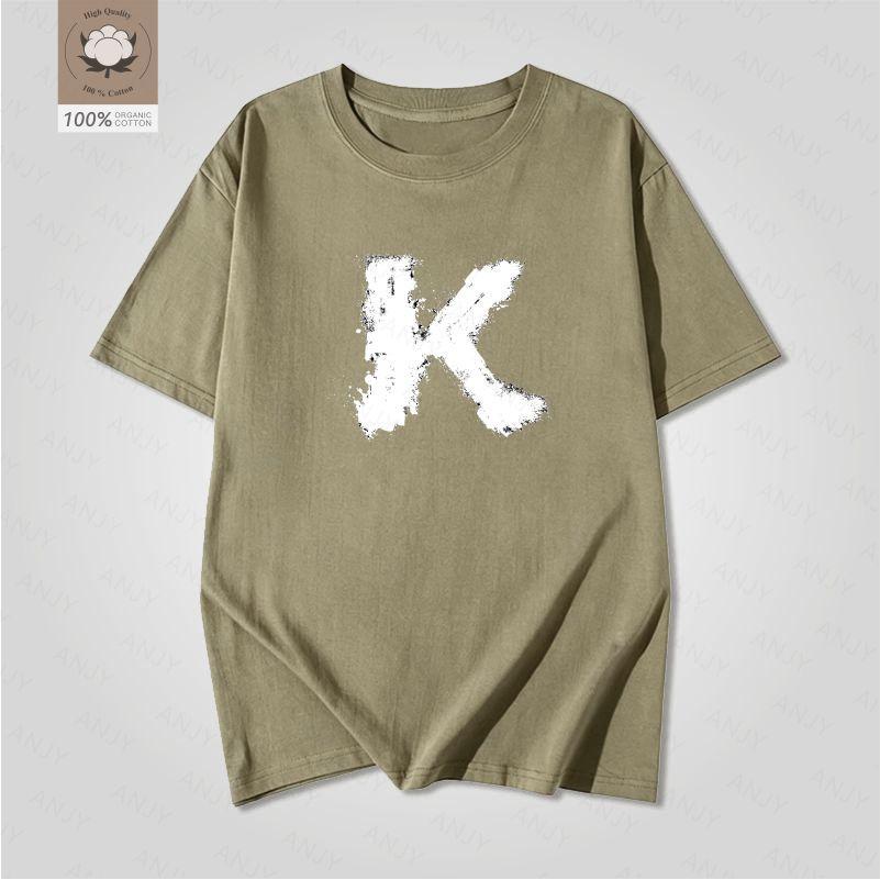 Artistic Letter K Printed White Short Sleeved Unisexs And Unisexs American Street Loose Pure Cotton Personalized Simple Tshirt