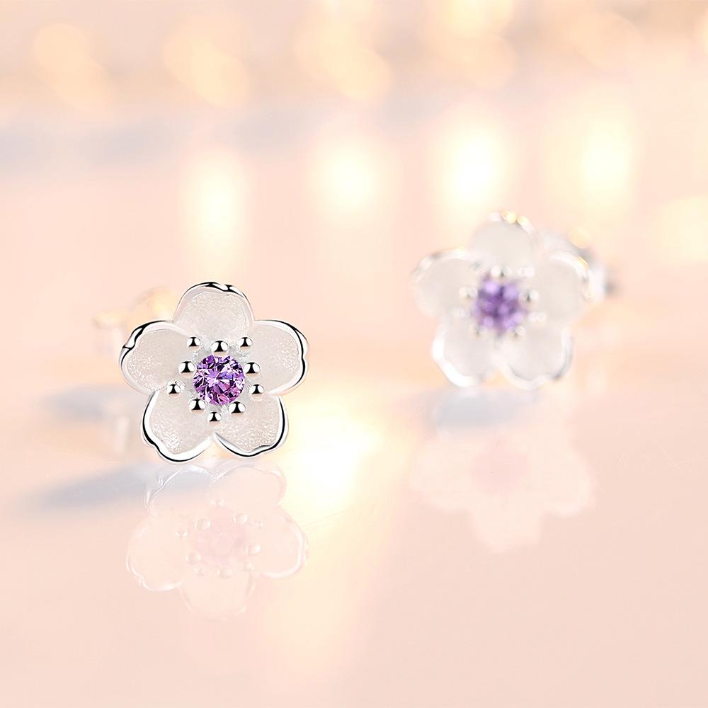 Chic Cherry Blossom Zirconia Stud Earrings for Women - Romantic Floral Fashion Accessories