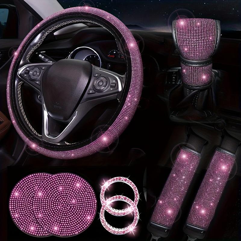 Set da 8 pezzi: Coprivolante per auto con diamanti, Copri cintura di sicurezza con strass scintillanti, Sottobicchiere per auto.